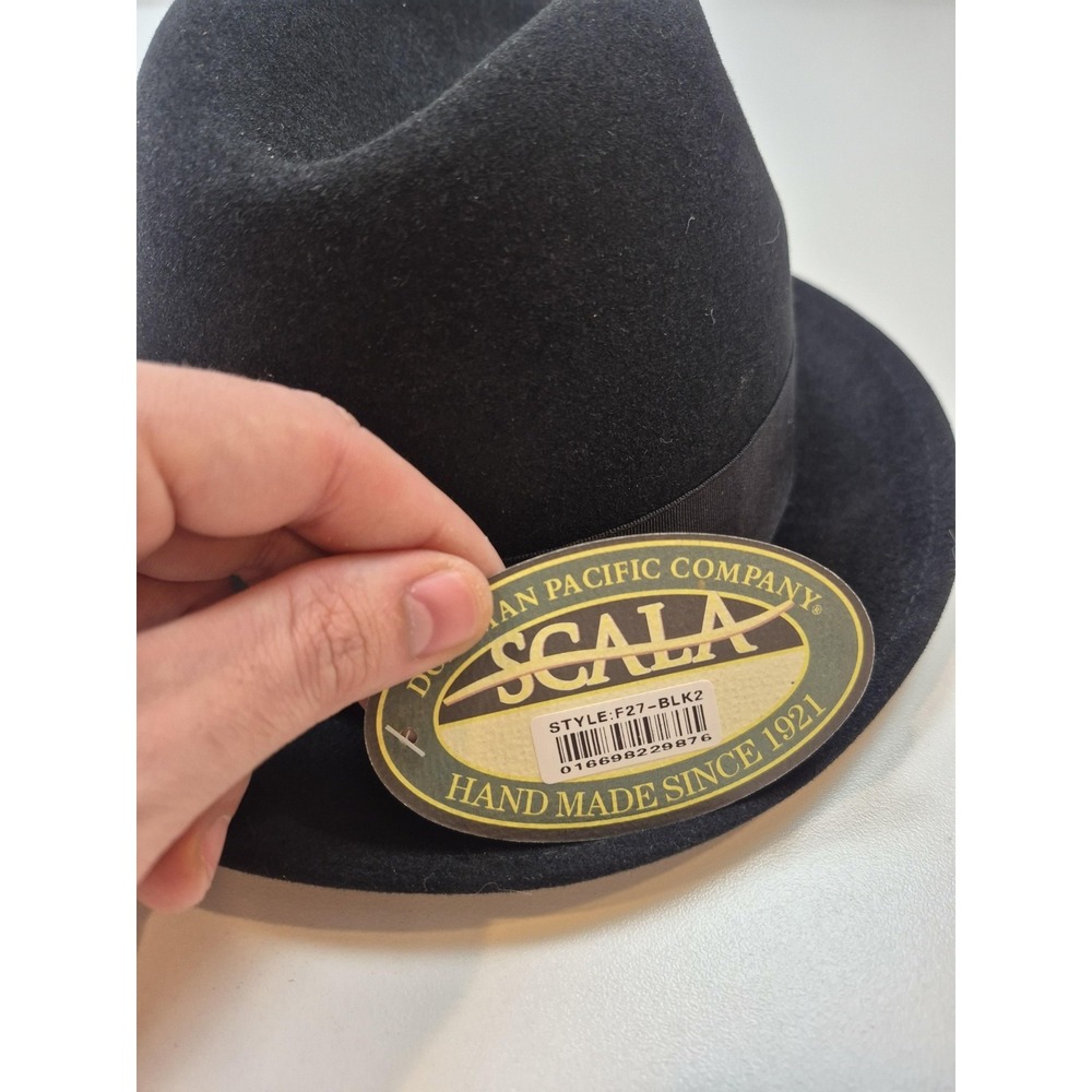 Scala Hat Fedora Mens One Size Black Wool Felt Handmade Classic Trim Feather Pin - Picture 6 of 12